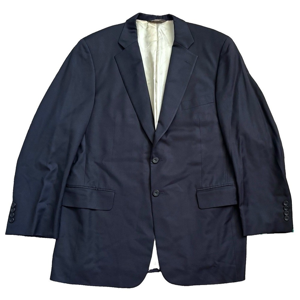 Vtg Paul Stuart 100% Wool Suit Blazer Men 42L Navy Blue Super 120 Italy Canada
